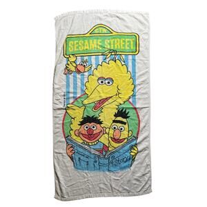 Vintage Sesame Street Franco Beach Towel White Cotton Children's Big Bird, Bert